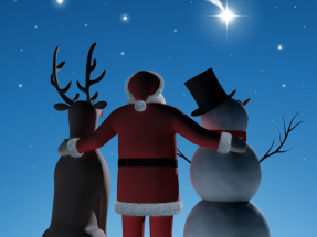 Santa Klaus mit Elch und Schneeman