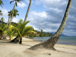 Strand und die Gebirge